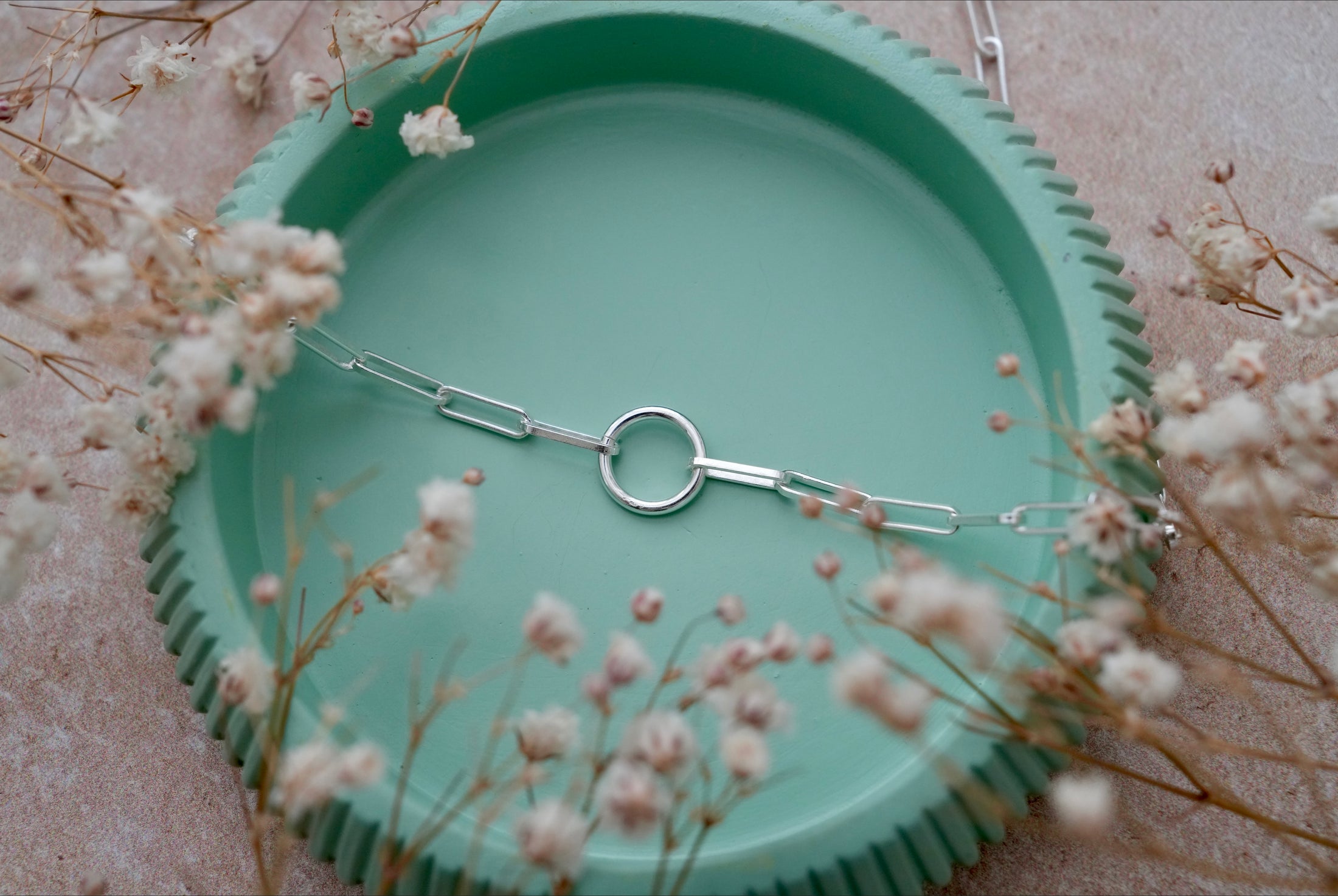 circle pendant and paperclip chain