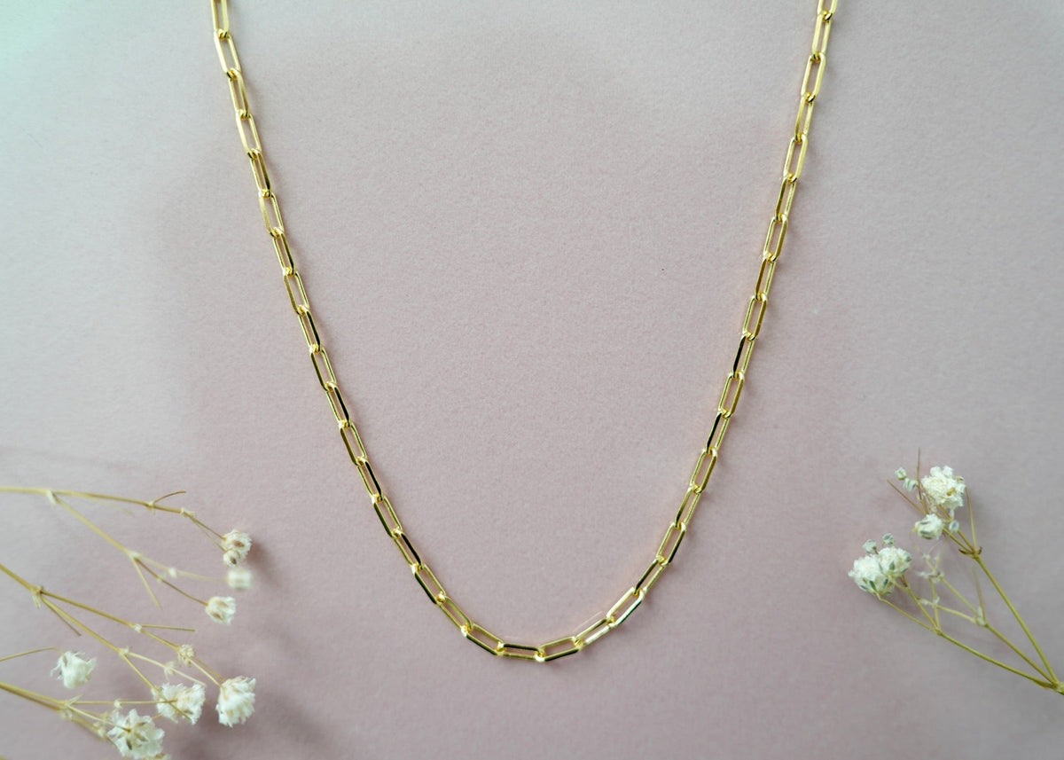 2.7mm Solid 14k Gold Diamond Cut Paperclip Chain