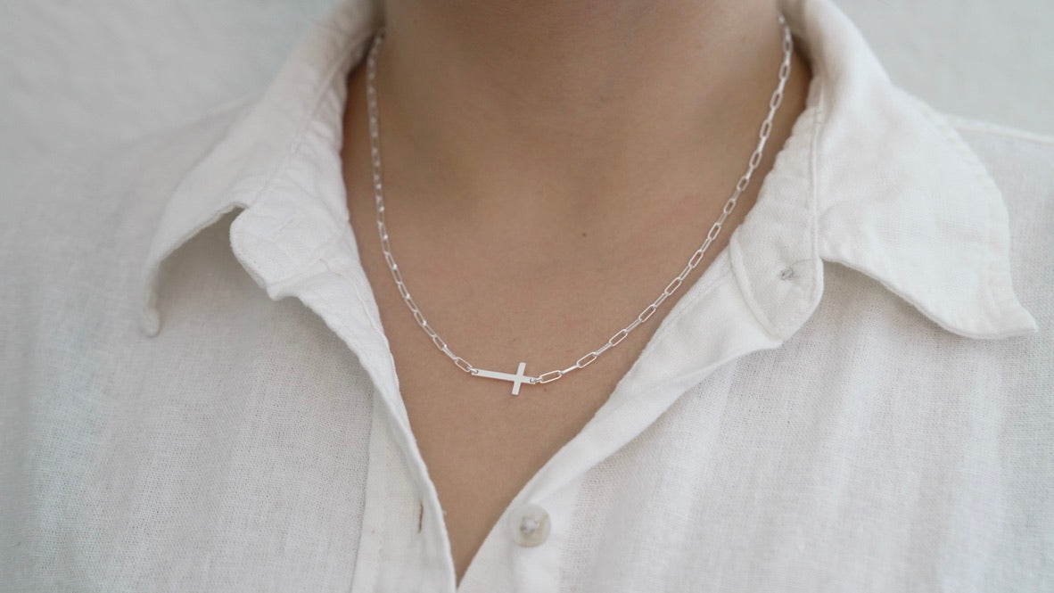 Silver Sideways Cross necklace