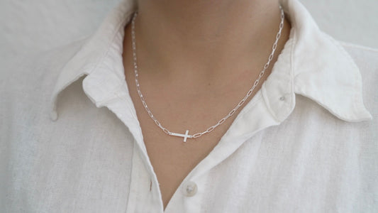 Silver Sideways Cross necklace