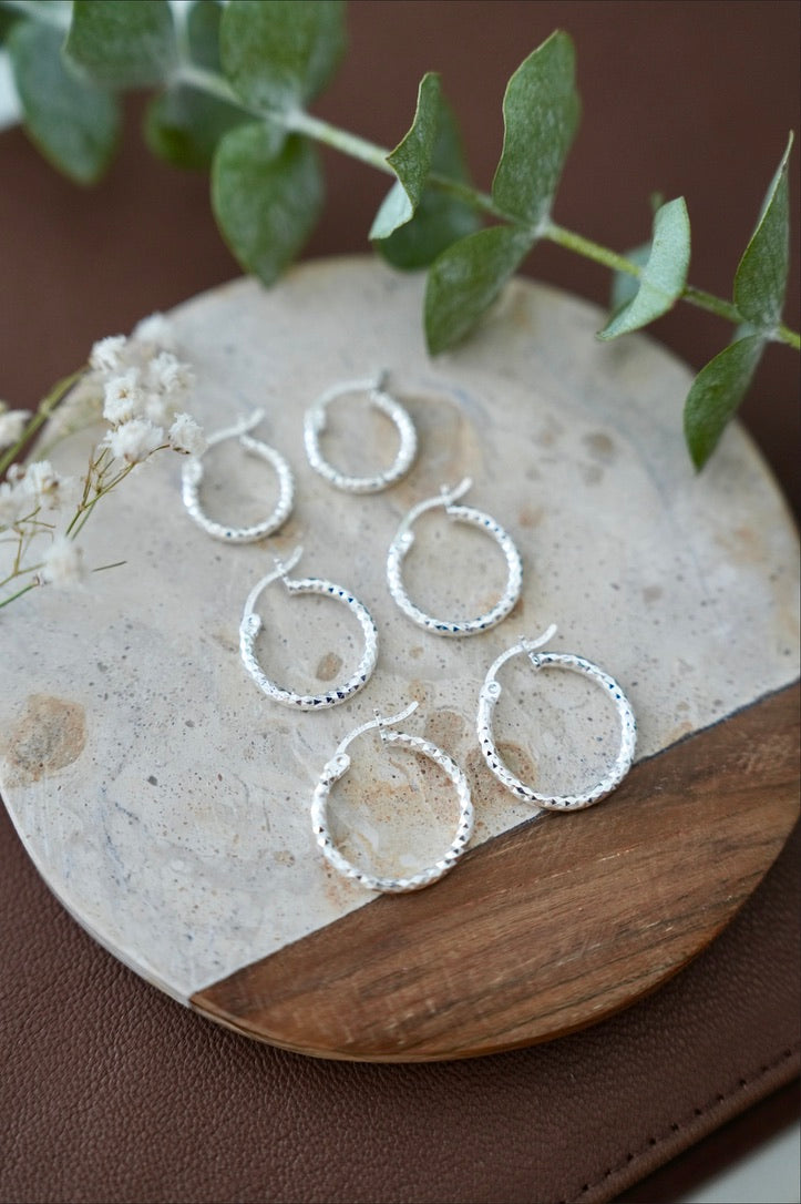 Small hoop earrings set sterling silver