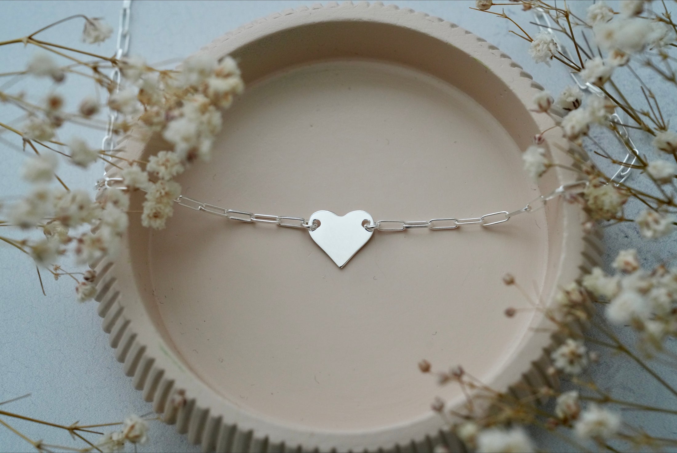 925 silver heart necklace paperclip chain