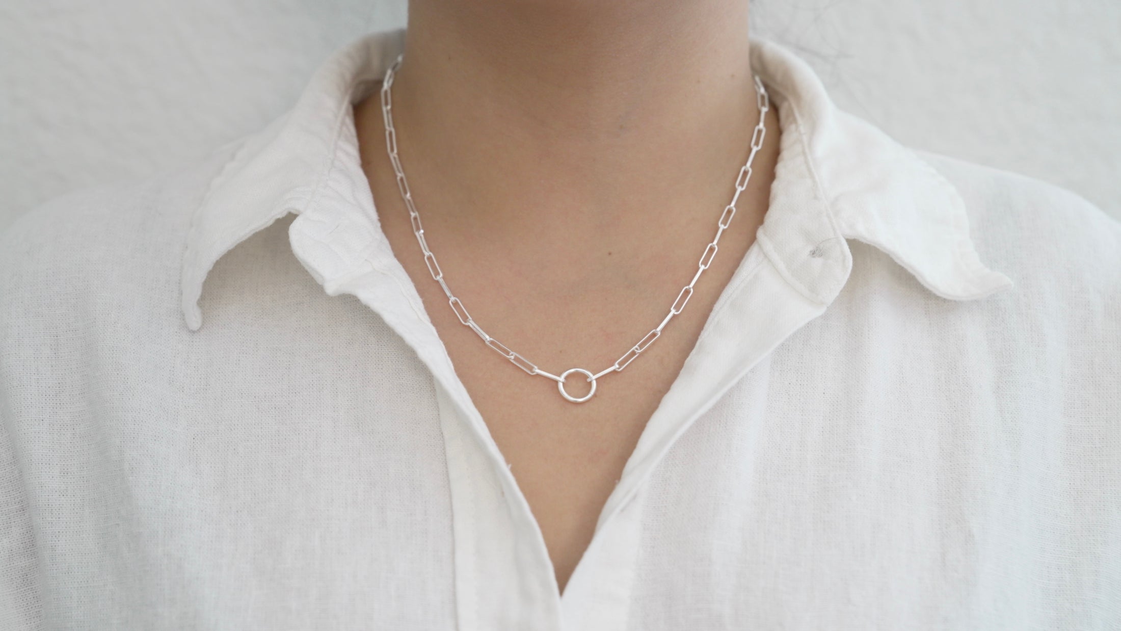 Silver Paperclip Necklace with Circle Pendant