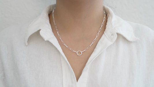 Silver Paperclip Necklace with Circle Pendant