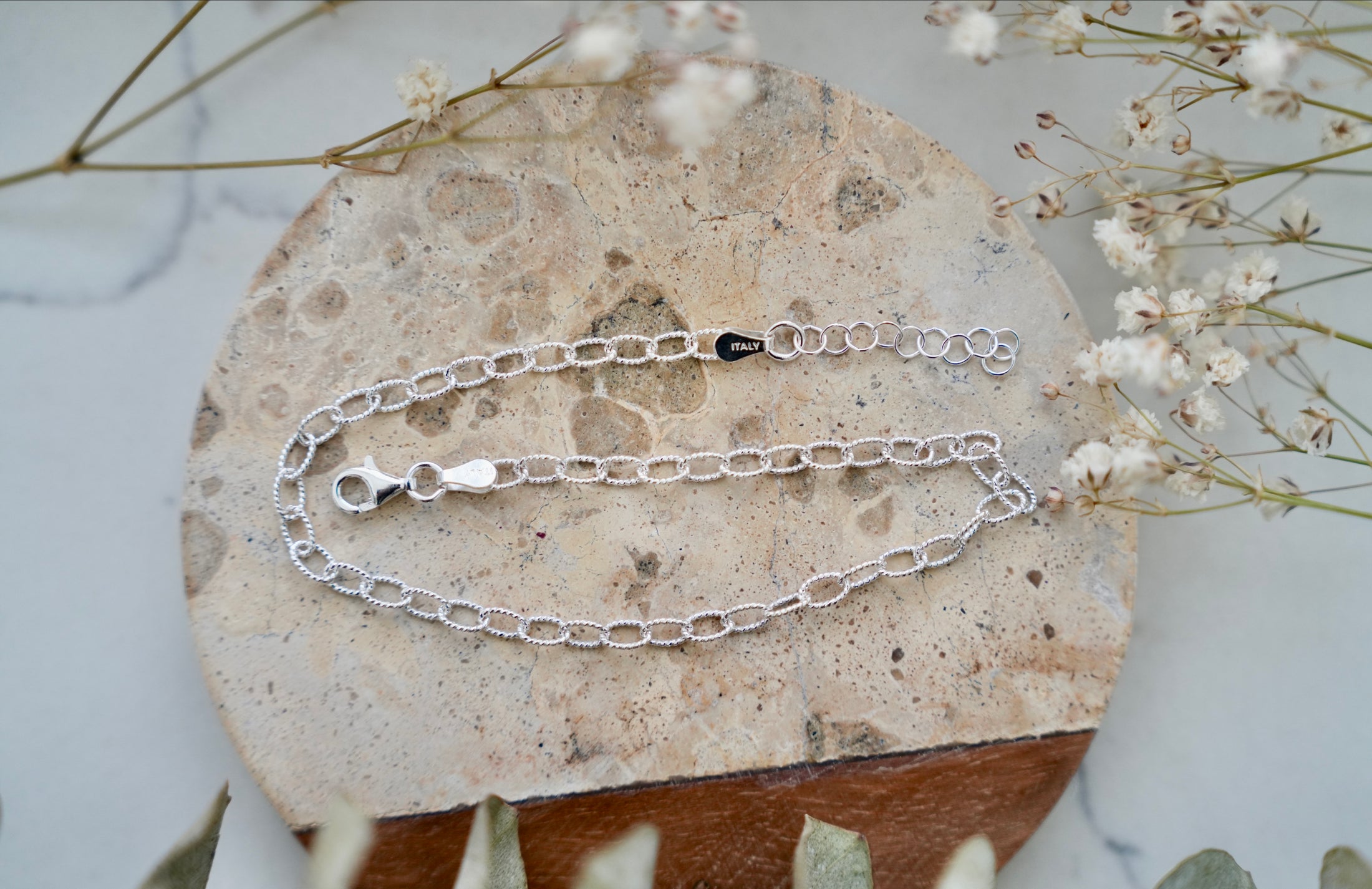 Open Oval Cable Link Anklet Silver